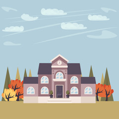 Obraz na płótnie Canvas School building. Back to school concept, cute colorful vector illustration in flat style