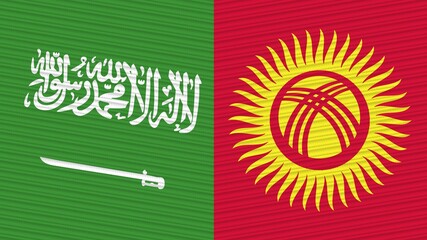 Kyrgyzstan and Saudi Arabia Flags Together Fabric Texture Illustration Background