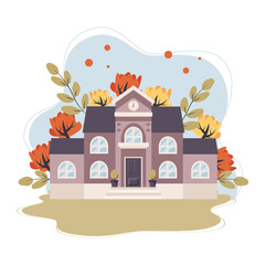 School building. Back to school concept, cute colorful vector illustration in flat style