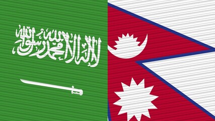 Myanmar Burma and Saudi Arabia Flags Together Fabric Texture Illustration Background