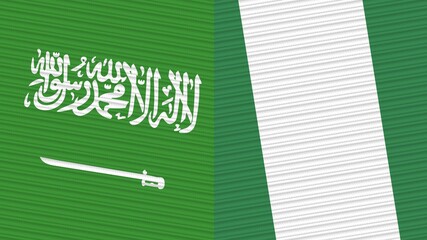 Nigeria and Saudi Arabia Flags Together Fabric Texture Illustration Background