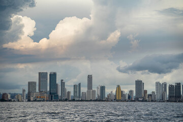 Cityscape of the Cartagena city from the sea. Travel and vacation concept 