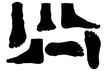 Set with silhouettes of human legs in various positions isolated on white background. Vector illustration