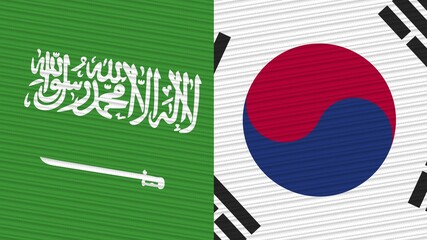 South Korea and Saudi Arabia Flags Together Fabric Texture Illustration Background