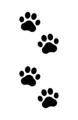 Fototapeta na wymiar Paw prints. Icon dog puppy and cat. Footprint pet. Foot puppy isolated on white background. Black silhouette paw. Cute shape paw print. Walk pets Design animal track. Trace walks. Vector illustration