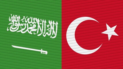 Turkey and Saudi Arabia Flags Together Fabric Texture Illustration Background
