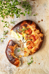 Homemade cheese focaccia with tomato cherry