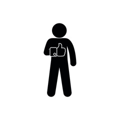 man shows like, stick figure people icon isolated character, thumbs up, pictogram approval