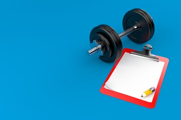 Dumbbell with blank clipboard
