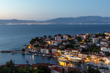 Obraz premium dusk above port of Stomorska, a small village on the island Solta, Croatia
