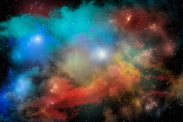 Space background with stardust and shining stars. Realistic cosmos and color nebula. Colorful galaxy. 3d illustration
