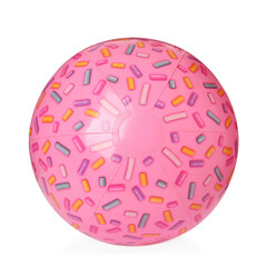 Inflatable pink beach ball with colorful pattern isolated on white