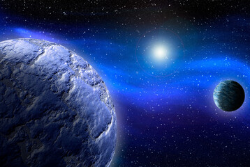 Planète inconnue de l& 39 espace. Nébuleuse de l& 39 espace. Amas cosmique d& 39 étoiles. Fond de l& 39 espace extra-atmosphérique. Illustration 3D