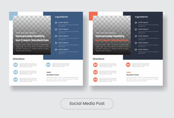 Ice cream recipes social media template banner post set