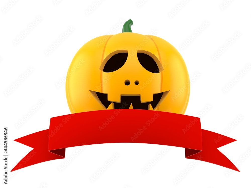 Poster jack o'lantern with blank red ribbon