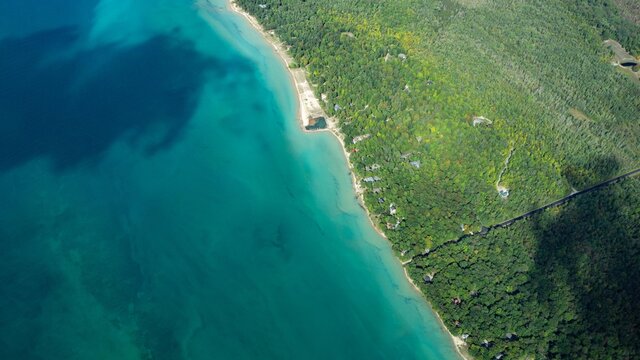 Aerial of Lake Michigan in Northern Michigan