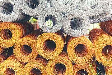 Mesh wire rolls of iron stainless steel, galvanized metal sheets construction material. Chicken wire mesh rolls farm fence. Net wire mesh roll engineer Construction galvanize malleable steel storage