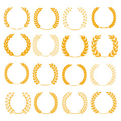 Wheat or barley ears. Harvest wheat grain, growth rice stalk and whole bread grains or field cereal nutritious rye grained agriculture products ear symbol. Isolated vector icons set