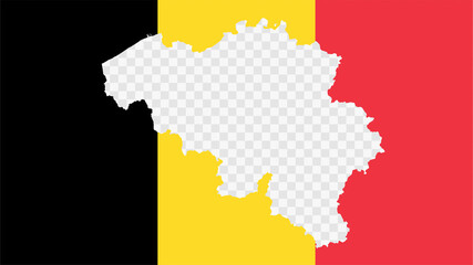 Belgium national flag with transparent map empty border inside, detailed multicolored graphic.