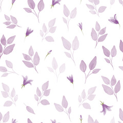 Fototapeta na wymiar Simple and cute watercolor floral seamless pattern. Spring branches and leaves.