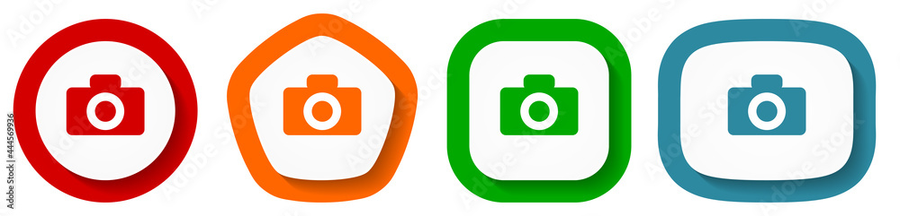 Aufkleber camera vector icon set, flat design flat design buttons on white background