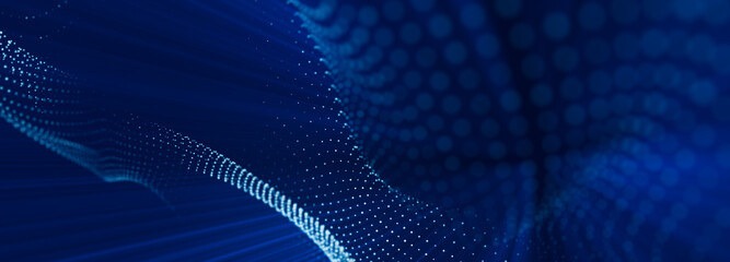 Obraz premium Abstract wave flow. Wave of particles. Abstract particle. Data visualization. Abstract digital background. Futuristic point wave. Design for poster. Technology vector background. 