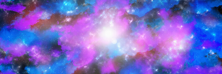 Space background with stardust and shining stars. Realistic cosmos and color nebula. Colorful galaxy. 3d illustration
