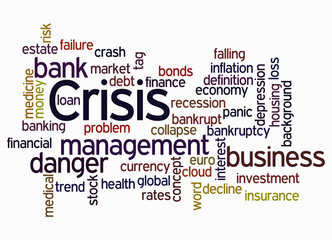 Obraz premium Word Cloud with CRISIS concept, isolated on a white background 