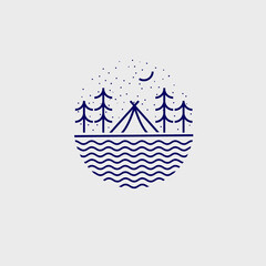 landscape monoline camp logo, vector, lineart