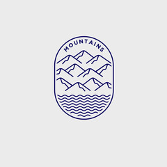 lake and mountain monoline design logo, modern line art