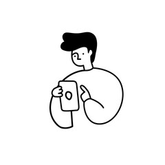 Vector graphic minimalistic simple illustration of a man with a smartphone in his hands
