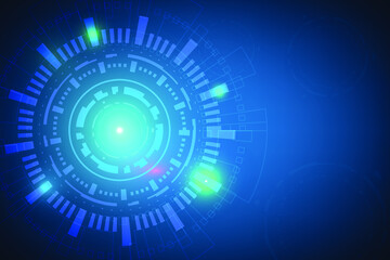 Engineer cycle of circle with color shiny light. Abstract data technology background with Line and blue print. Blank space and modern design of data space.