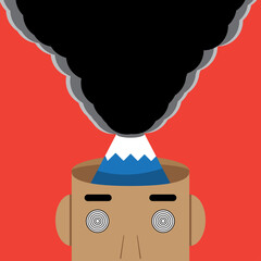 vector illustration of man and volcano erupting