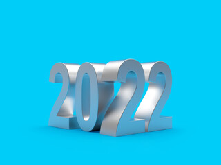Silver number 2022 on a blue background. 3D illustration 