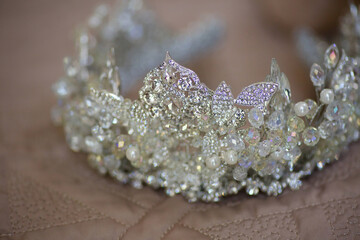 A luxurious tiara for a bride or princess close-up. Jewelry accessories