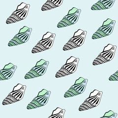 Seashell seamless pattern. Hand drawn shell design for background, wallpaper, wrapping paper, textile, fabric decoration.