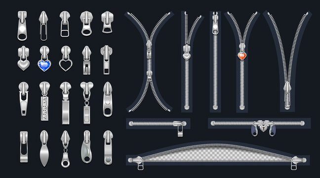 zip fasteners with sliders and decor vector