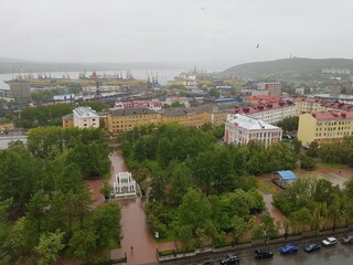 Panorama of the polar port city of Murmansk