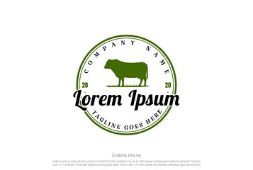 Retro Vintage Cow Angus Beef Emblem Livestock Logo Design Vector