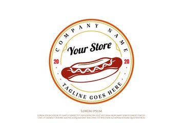 Circular Vintage Retro Hot Dog Sausage Label Logo Design Vector