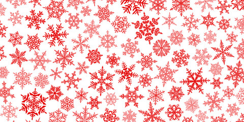 Christmas background with various complex big and small snowflakes, red on white