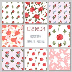 set of 8 red roses different patterns made in vector