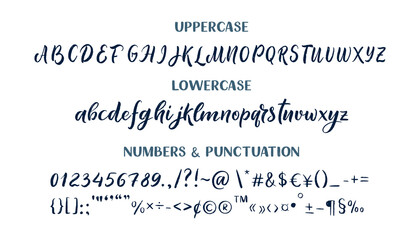 Trendy alphabet with hand drawn letters. Textured typography script font. Modern design elements. Vector illustration