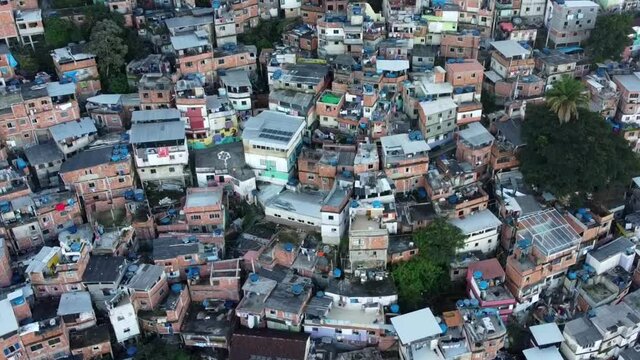 Aerial view of the favela Dona Marta in Rio de Janeiro at the slope of the Dona Marta Hill