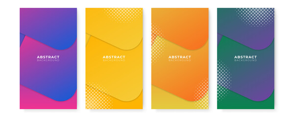 Abstract modern background gradient color. Purple Green Red Yellow and pink gradient with halftone geometric decoration.