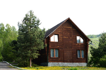 Obraz premium Boarding house `Adaru` on the left bank of the Katun River in the Altai Territory
