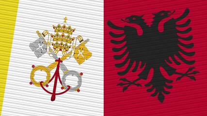 Albania and Vatican Flags Together Fabric Texture Illustration Background