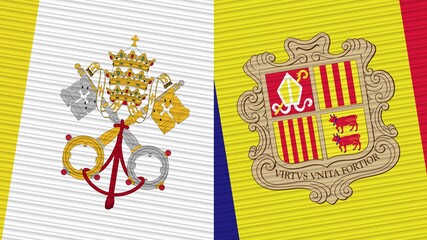 Andorra and Vatican Flags Together Fabric Texture Illustration Background