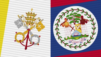 Belize and Vatican Flags Together Fabric Texture Illustration Background
