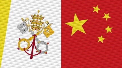 China and Vatican Flags Together Fabric Texture Illustration Background